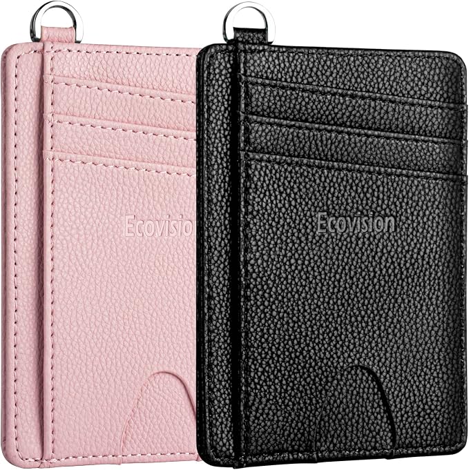 Slim Minimalist Front Pocket Wallet, RFID Blocking Credit Card Holder Wallet with Detachable D-Shackle for Men Women by Ecovision