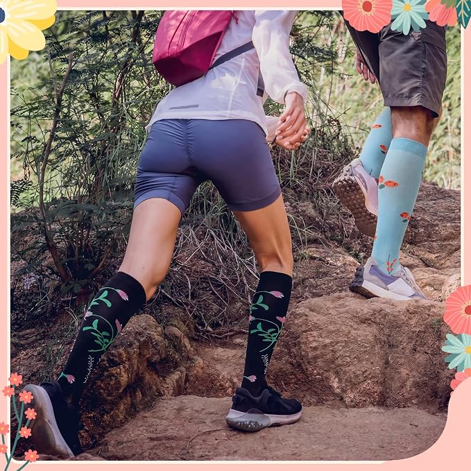 6 Pairs Compression Socks for Women Men, Wide Calf | Knee High Compression Socks, Graduated 14.5 - 30.9 mmHg Support, Women Nurses Travel Yoga Running Circulation - Image 7