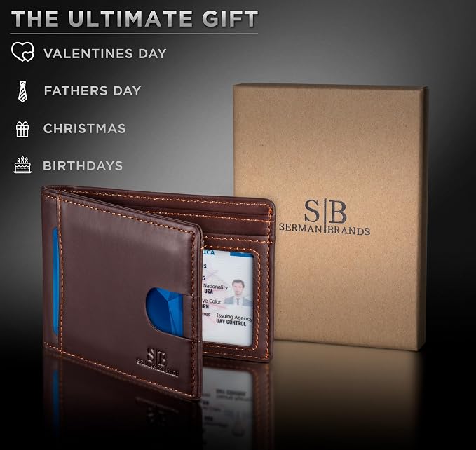 SERMAN BRANDS RFID Blocking Slim Bifold Genuine Leather Thin Minimalist Front Pocket Wallets for Men Billfold Wallet Men Gift - Image 6