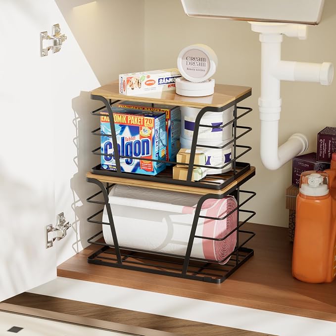 TIDIIABODE 2 Pack Extra Large Pantry Storage Organizers, Pantry Baskets organization, Potato and Onion Storage Bin, Wall Mount Trash Bag Storage for 13-33 Gallon Bags with Bamboo Top, Black - Image 6