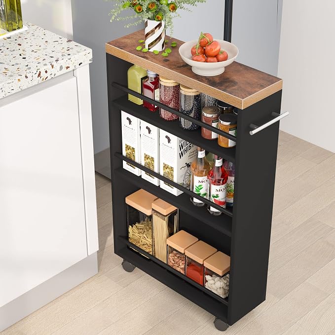 Tribesigns Slim Storage Cart, Rolling Narrow Kitchen Cart on Wheels for Small Place, 4-Tier Slide Out Slim Utility Cart Skinny Laundry Cart with Handle for Kitchen, Bathroom, Laundry by Unknown