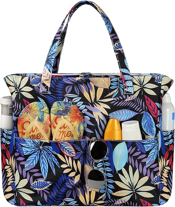 Trifabricy Beach Bags for Women, Waterproof Large Tote Bag With Zipper | Waterproof Sandproof, Zipper Closure, Wet Pocket, For Beach Gym Travel Shopping Vacation, Durable Lightweight, Easy Clean by Trifabricy