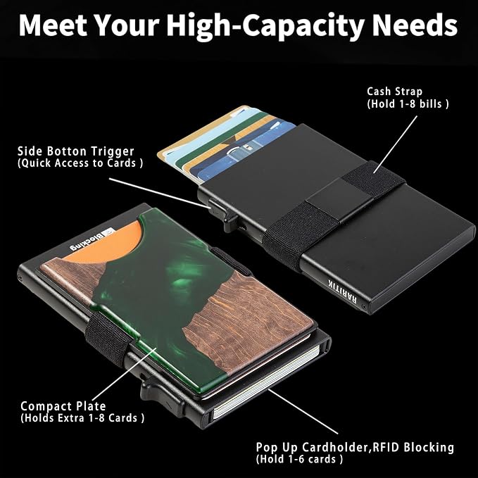 Slim Card Holder Wallet for Men, Minimalist RFID Blocking Pop Up Wallet, Smart Metal Business Card Case Holds 12 Cards, Money Clip, Front Pocket Wallet, Gifts for Men - Image 7