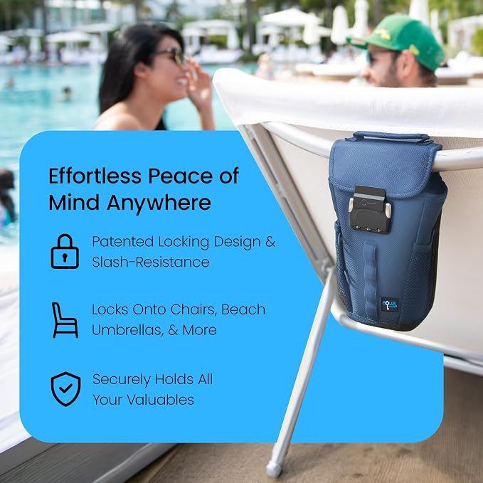 Portable Travel Safe Anti-Theft Cut-Resistant Beach Pool Lock Box | Blue. Cut-resistant nylon with water resistance and RFID blocking. Secures phones and valuables at the beach, pool or hotel. - Image 4