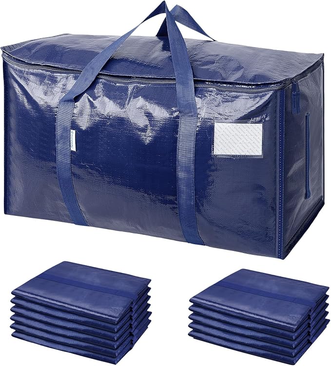 TICONN 12 Pack Extra Large Moving Bags Heavy Duty with Zippers & Carrying Handles, Durable Storage Bags Moving Boxes for Closet Organizers and Storage (12 Pack, Navy) by TICONN