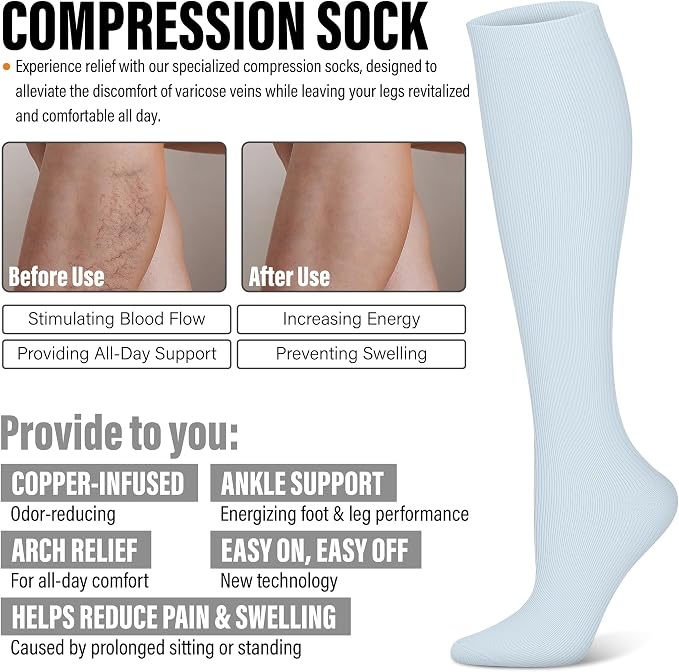 WITHYOU 3 Pairs Compression Socks for Women & Men 15-20 mmHg,Best Support for Nurses Running Hiking - Image 6