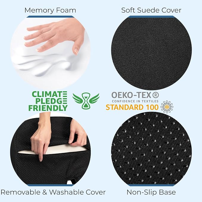 5 STARS UNITED Seat Cushion - Memory Foam Chair Cushion for Tailbone Pain Relief - Ergonomic Support for Coccyx, Sciatica & Butt - Office, Desk & Gaming Chair, Car Seat, Wheelchair, Black Suede - Image 6