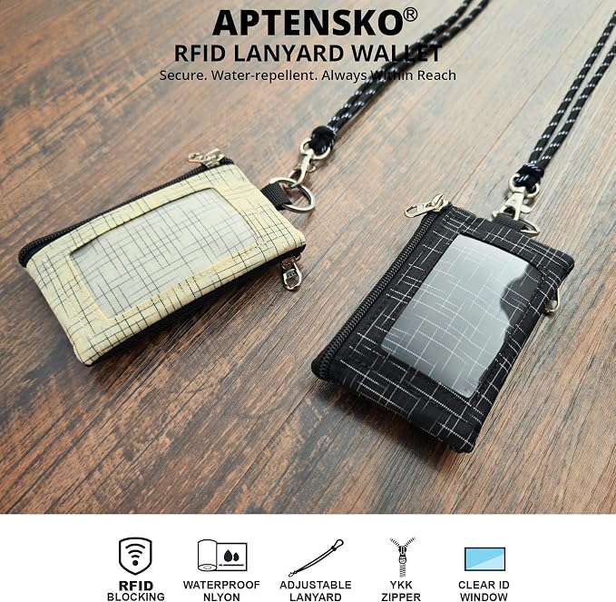 RFID Blocking Travel Wallet with Adjustable Lanyard, Small Nylon Zipper Pouch and Badge Holder for ID, Credit Cards, Cash, Keys, Commuters (Black+) - Image 7