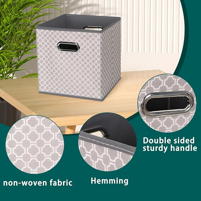 Fabric storage bins Cubes, Fabric Cube Organizer with Handle, Foldable Cube Bins for Cloth or Accessary Storage, 11x11x11, Set of 3, (Light Grey) - Image 7