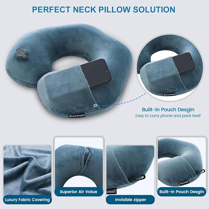 Keemall Inflatable Travel Neck Pillow for Airplane & Long Flights, 2 Pack | Compact Neck & Shoulder Support with Washable Pillowcase, Ideal for Train, Car, Home Relaxation & Office Naps - Image 5