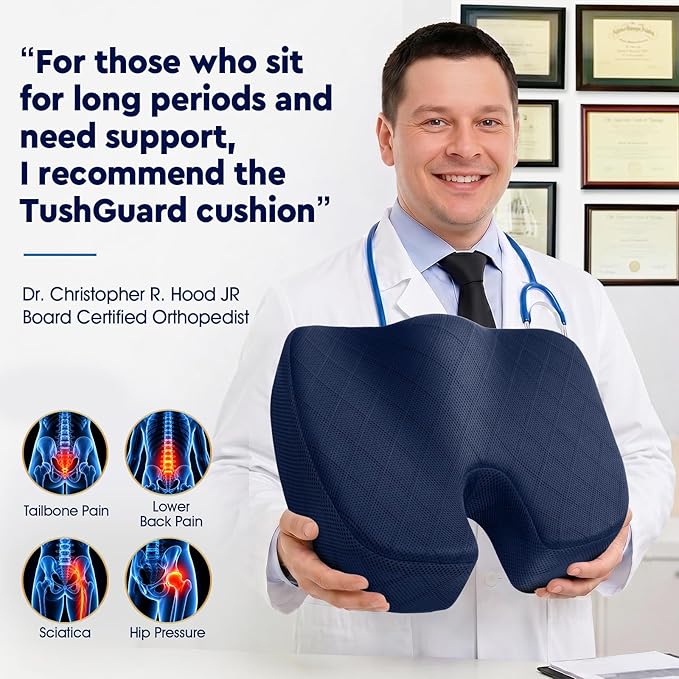 Seat Cushion, Memory Foam Office Chair Cushion - Blue, XXX-Large | for Car Seat, Airplane, Desk Chair - Sciatica & Hip & Coccyx Pain Relief Cushion for Long Sitting Office Workers, Car Drivers - Image 5