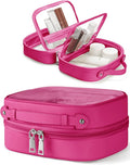 Clear Cosmetic Bag Double Layer Travel Toiletry Bag Clear Makeup Bag Case with 4 Compartments, Transparent Travel Bag for Toiletries, Large Toiletry Bag for Women Cosmetic Case (Hot Pink, Small) by Oaque