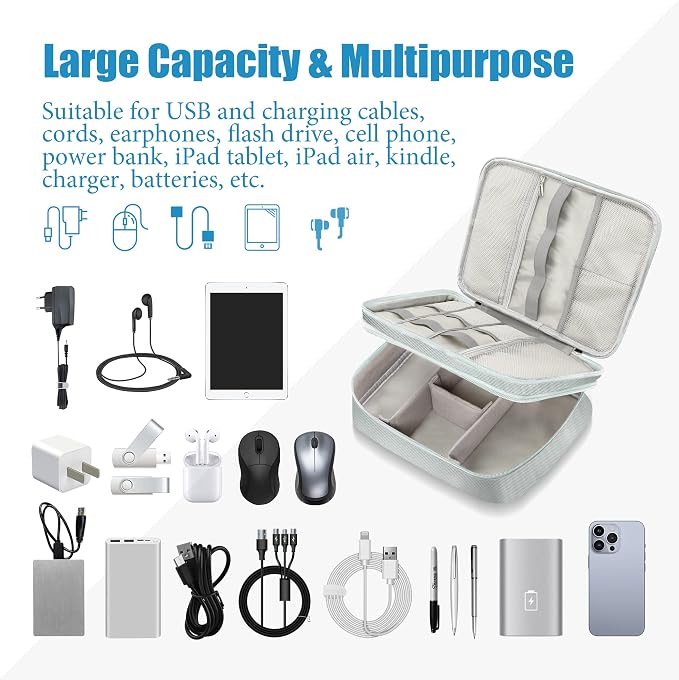 SELLYFELLY Electronics Travel Organizer, Double Layer Cable Organizer Bag Watreproof Electronics Accessories Storage Bag for Cord, Charger, Phone, Power Bank, Hard Drive - Image 6
