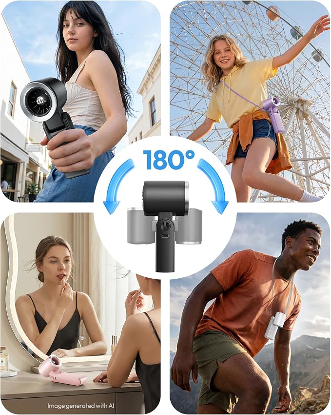 Gaiatop Portable Handheld Turbo Fan, 15 Hrs Cooling, 180° Foldable 4-in-1 Hand Held Fans, 6-Speed (1-100) Personal Mini Handheld Fans, Small Portable Fan for Travel Working Outdoor, Women Gifts Purple - Image 5