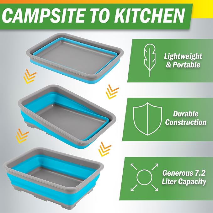 Collapsible Bucket for Cleaning 2-Pack - 7.27L Foldable Wash Bin Dish Tubs - Collapsible Wash Basin or Camping Sink Set for Beach, Tailgating or Soaking Laundry - Cleaning Supplies by Wakeman (Blue) - Image 4