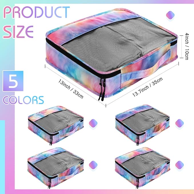 5 Pcs Packing Cubes for Suitcase Large Travel Cubes Carry on Luggage Organizer Bags for Clothes Accessories(M,Watercolor) - Image 2