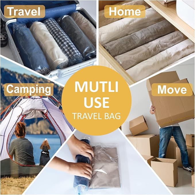 Cozy Essential Compression Bags for Travel - Travel Essentials - 12 Pack Space Saver Plastic Packaging Bags - No Vacuum Needed - Compression Packing Bags for Cruise Accessories - Image 5