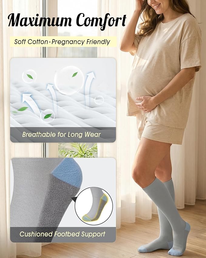 CTHH Soft Cotton Compression Socks for Women Men 20-30mmHg Knee High Socks | Support Circulation for Running, Flying, Nurses, Pregnancy (2 Pairs) - Image 2