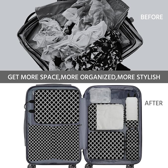 7 Pcs Compression Packing Cubes for Travel, Waterproof Suitcase Luggage Backpack Organizer with Toiletry Bag Travel Essentials for Women/Men-Plaid - Image 8