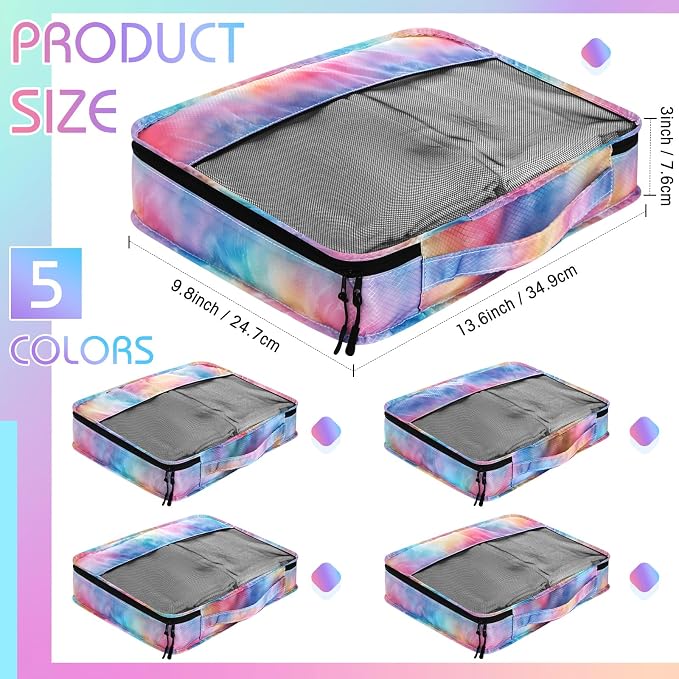 5 Pcs Packing Cubes for Suitcase Large Travel Cubes Carry on Luggage Organizer Bags for Clothes Accessories(S,Watercolor) - Image 2