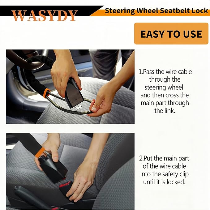 Steering Wheel & Seat Belt Lock, Anti-Theft Device, Great Gift for Father | 2026 upgraded high-strength steel cable, compact & lightweight. Universal fit for cars, SUVs, trucks and golf carts. - Image 5