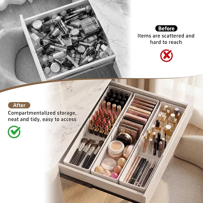 PAVSTINE 3-Pack Expandable Drawer Organizers for Desk Accessories, Small | Adjustable 9.45"–16.69", Customizable Compartments, Scalable Trays for Makeup, Kitchen, Bathroom, Vanity & Office - Image 4