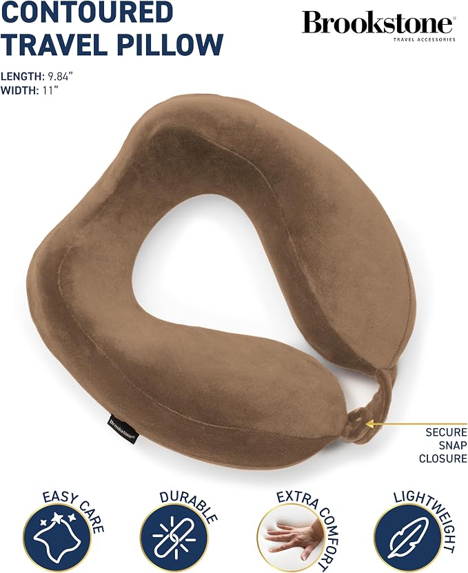 Brookstone Neck Travel Pillow Lightweight Contoured Memory Foam Support | Structured Shape Keeps Your Head Aligned While Seated, Soft Fleece Cover Feels Gentle Against Skin on Flights or Car Rides - Image 2