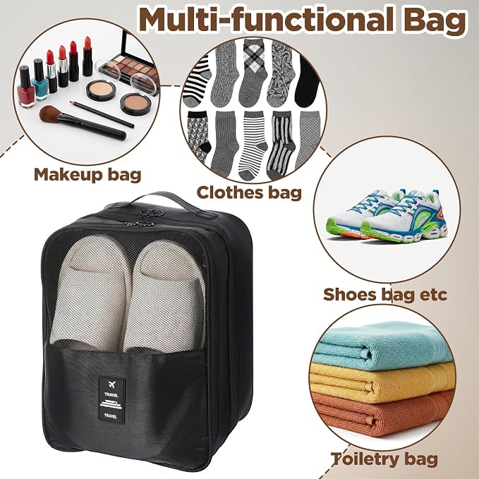 2pcs Shoe Bags for Travel shoe travel bags for packing in suitcase Portable shoes pouch Shoes Storage Bag Organizer Luggage Shoess Organizer for Women and Teenager Holds 3 Pair (Black) - Image 3