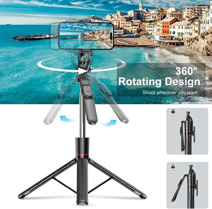 67" Selfie Stick Tripod for iPhone with Remote Control, Phone Holder and 1/4” Screw, Extendable Travel Essentials Tripod for Cell Phone, Camera, Phone Stand for Video Recording - Image 4