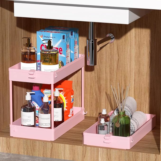 SPACEKEEPER 3 Tier Rolling Cart, Bathroom Cart Organizer with Wheels, Pink | Mobile Storage Cart for Laundry Room Organization,Kitchen,Office,Bathroom, Utility Cart for Snack,Craft,Art,Makeup,Nail,Toys - Image 5