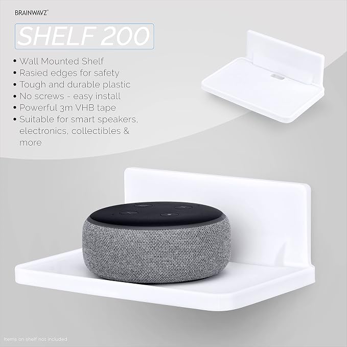 BRAINWAVZ 6.7" Adhesive Floating Wall Shelf for Small Speakers, Deco, Plants, Baby Monitors, Toys, Bathroom, Kitchen & More, Easy to Install, No Screws & Mess, 6.7” x 4.1 (SHELF200-White) - Image 4