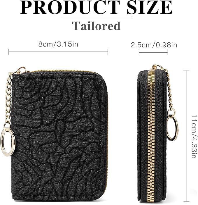 RNIEGA Credit Card Holder RFID Blocking Small Wallet for Women Vegan Leather Card Case Wallets with Zipper Keychain - Image 5
