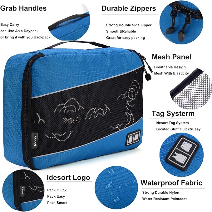 Packing Cubes large Luggage Organizers Bags For Travel Organizing Clothes | Mixed Color 8 Set Suitable family or two-person trips; breathable mesh make easy to sort; durable and convenient to store - Image 3