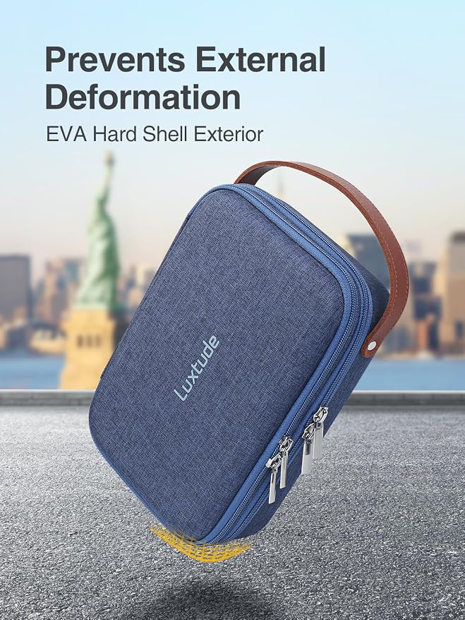 Electronic Organizer Travel Case, Double Layer Tech Organizers | Hard Shell Zipper Case for Electronics, Travel Essentials, Blue (External Size 8.5 x 5.9 x 3.1 Inch) - Image 4