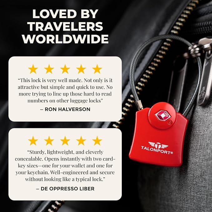 Keyless TSA Approved Suitcase Luggage Locks, Red 4-Pack | No Combination to Remember, Durable Zinc Alloy Build, Free Lifetime Card-Key Replacements, Secures Bags, Lockers & Gym - Image 7