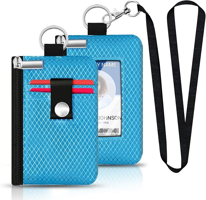 Minimalist RFID Blocking Small Wallet with ID Window,WaterResistant Zip Id Case Wallet with Lanyard Keychain for Cards,Cash,Travel,Women,Men (Lake Blue) - Image 6