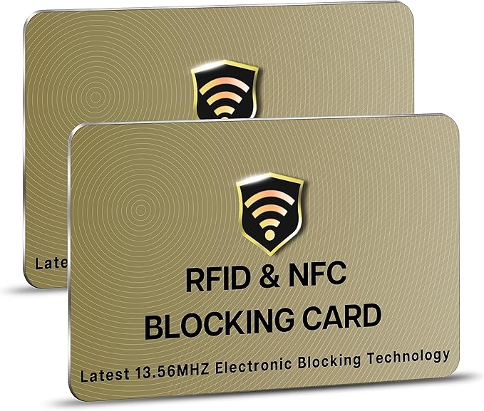 SaiTech IT 2 Pack RFID Blocking Card for Credit Debit ID Card, Golden | Slim Anti-Theft Contactless NFC RFID Blocker Protector, Easily Fit into Wallet and Purse, for Men & Women by SaiTechIT