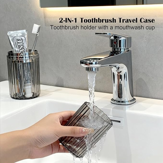 Toothbrush Travel Case, 2-in-1 Dustproof Travel Toothbrush Holder | Built-in 2 Mouthwash Cups, Portable & Compact, Toothpaste &Toothbrush Case For Traveling Camping Business Trip Bathroom - Image 3