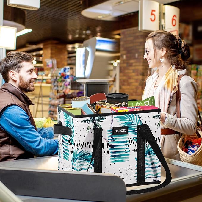 Reusable Grocery Bags 3-Pack, Shopping Tote Bags with Hard Bottom | Heavy Duty, Holds 65lbs, 25L Capacity, Stands Upright, Tear-Resistant Handles with Metal Rivets, Foldable for Storage - Image 3