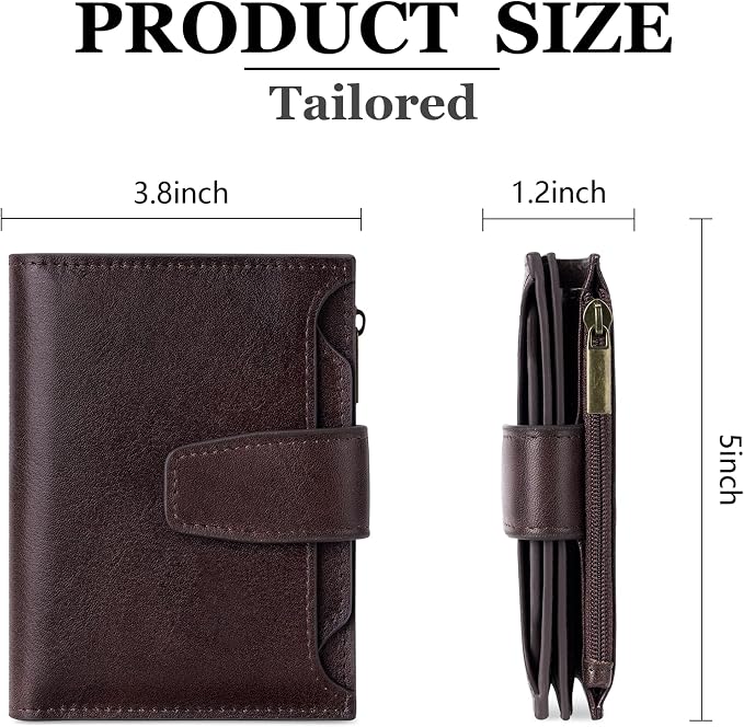 Small Wallet Women RFID Blocking Genuine Leather Bifold Compact Card Holder Wallet for Women with Zipper Coin Pocket 4 ID Window - Image 4
