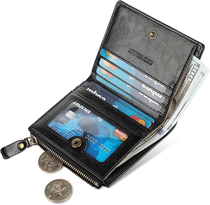 Ultra Thin Small Compact Leather Womens Girls Wallets RFID Blocking Credit Card Holder for Women - Image 2