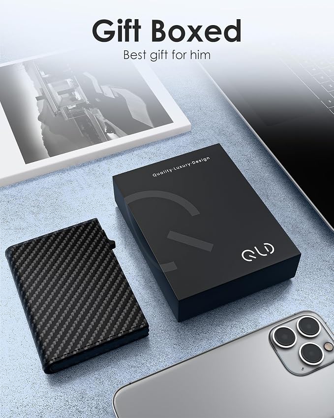 QLD RFID Wallet for Men - Smart Pop up Card Holder - Trifold, Slim, Minimalist Wallet for Front Pocket, 9-11 Cards Capacity | ID Window | Cash Slot | Magnetic Closure - Image 8
