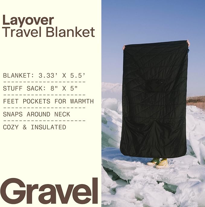 Gravel Layover Travel Blanket – Ultra-Light Compact Blanket for Camping and Outdoor Adventures - Down Alternative Portable Travel Blanket for Layovers & Road Trips (Black) - Image 2