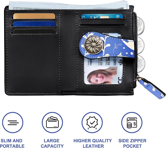 Tipmile Small Wallet Women Coin Pocket Bifold RFID Blocking Card Holder Leather Wallets with Zipper - Image 2