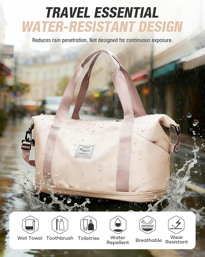 Expandable Travel Duffle Bag for Women Men, Large Gym Bag Travel Tote Bags, Waterproof Carry On Personal Item Bag Airline Approved, Workout Weekender Bag for Overnight Trips with Luggage Sleeve, Beige | Waterproof Carry On Personal Item Duffel Bag 40L ... - Image 7