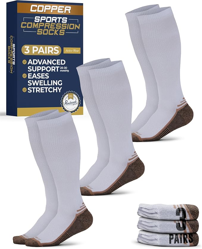 Pembrook 3 Pairs Copper Mens Compression Socks 20-30 mmHg, Running, Hiking, Athletic Cycling, Travel | Circulation Support by Pembrook