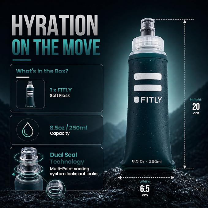 FITLY Soft Flask - Shrink As You Drink Soft Water Bottle for Hydration Pack - Folding Water Bottle Ideal for Running, Hiking, Cycling, Climbing & Rigorous Activity - Image 2