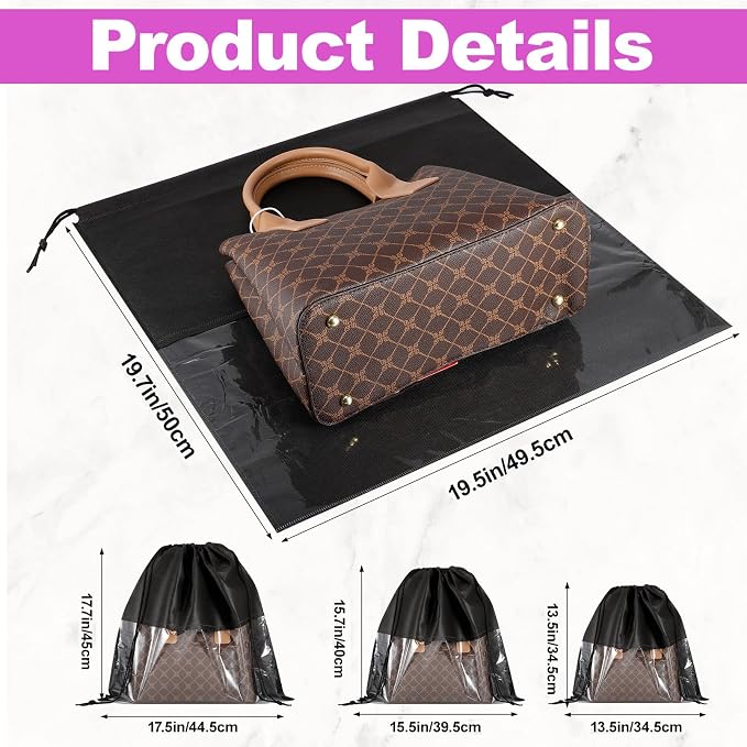12Pcs Shoe Bags for Travel, Dust Bags for Handbags in 4 Size, Black | Dustproof Drawstring Bags, Breathable Non Woven Fabric Storage Bag for Handbags Shoes Purses - Image 6