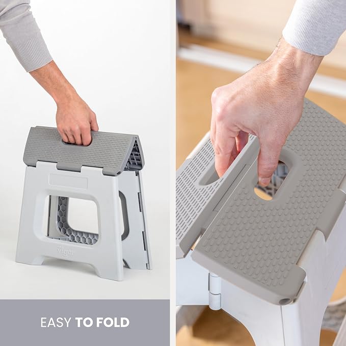 Vigar Compact Foldable Step Stool, 9-Inch, Gray | For Adults Up to 330 Pound, Lightweight, Non-Slip Folding Design, Compact Step Stool, Space-Saving Household Use - Image 8
