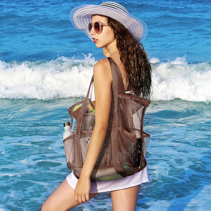 Tavaleu Mesh Beach Bag, Large Capacity Beach Tote, Multi Pockets, Sandproof | Mesh Material, Multiple Storage Pockets, Lightweight & Foldable Design, For Beach & Pool Use, Easy to Clean & Quick Dry - Image 3